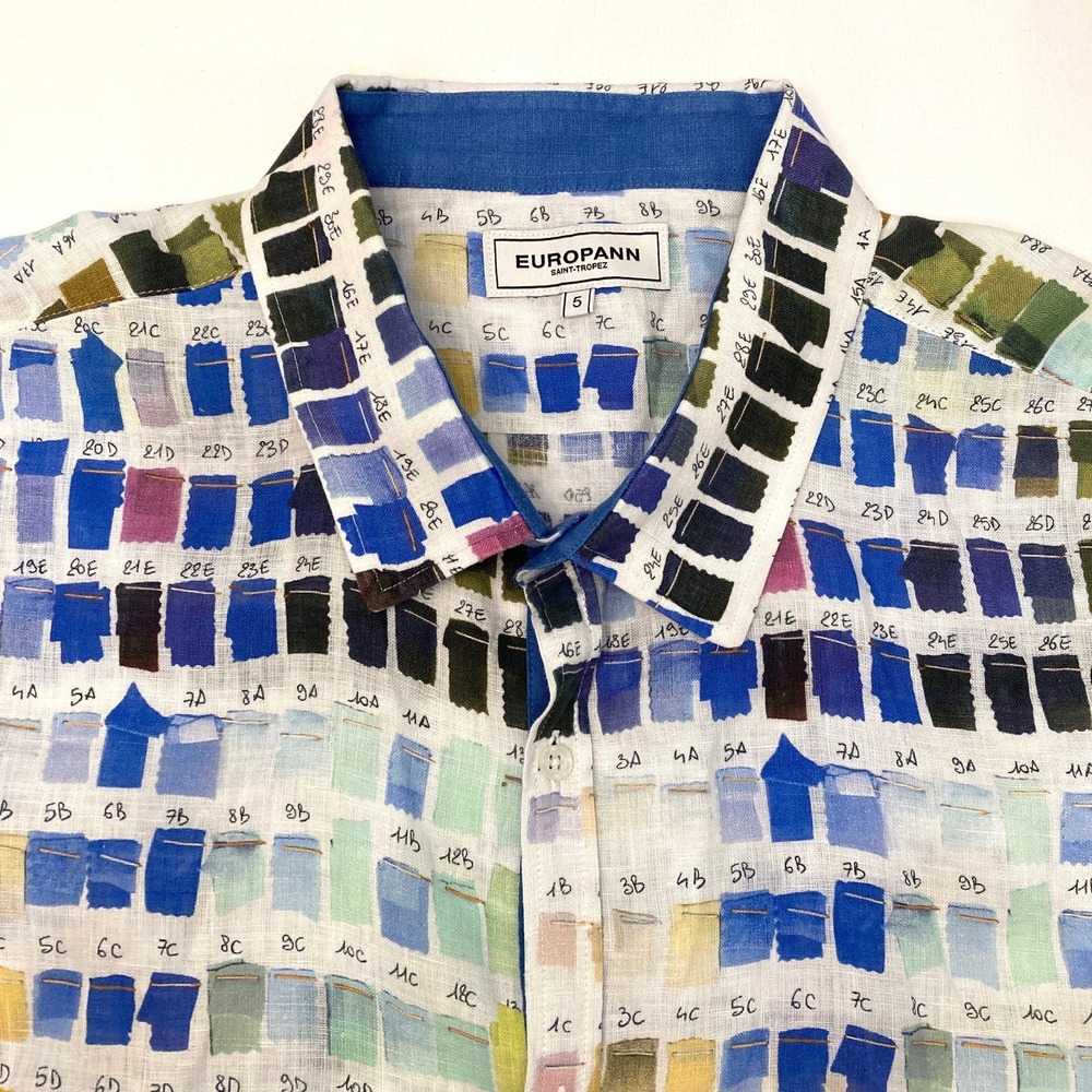 Europann Saint Tropez Ross 100% Linen Shirt Pantone Blue Colors Mens XXL Euro 5